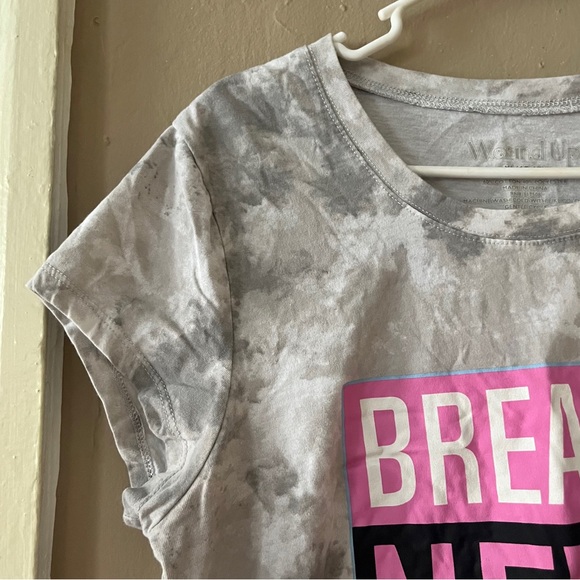 (kids girls) breaking news i don’t care gray & white tie dye tshirt - Picture 4 of 8